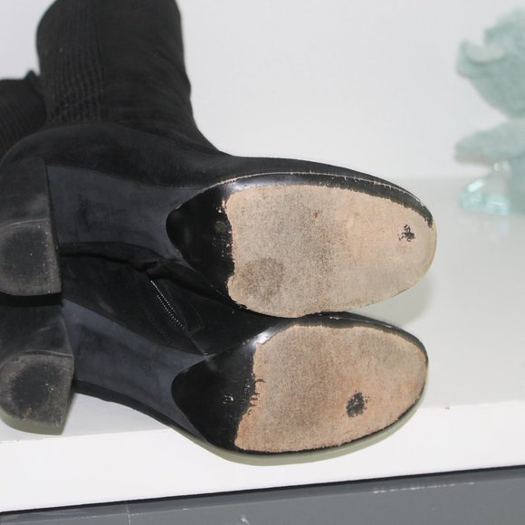 Chloe Black Suede Leather Pleated Accent Knee High Heeled Boots  size 36.5 - Picture 7 of 7